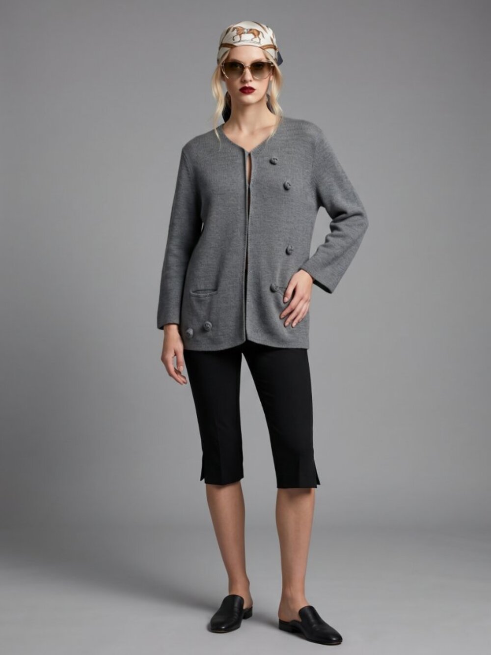 Quite Luxury Soft Merino Wool Knit Open Front Classic Grey Cardigan